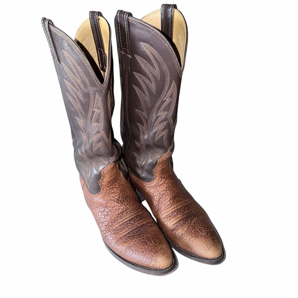 Vintage Nocona men’s 8.5B brown tan leather western boots cowboy farm ranch USA